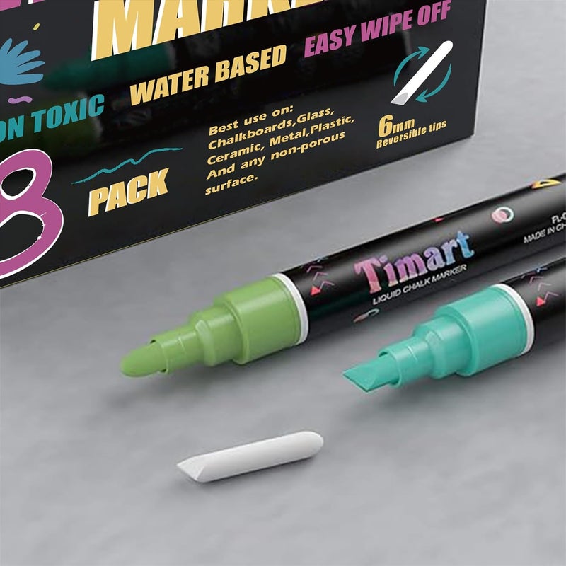 Timart Vintage 8 Pack Liquid Chalk Markers, Bold Wet & Dry Erase Marker Pens for Chalkboards Signs, Blackboards, Windows, Glass- 6mm Reversible Tip, with Chalkboard Labels - Image 2